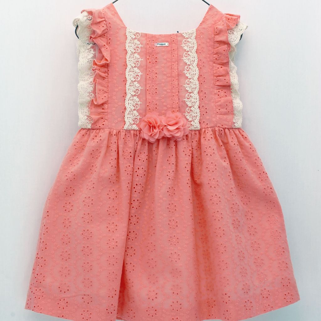 VESTIDO BATISTA BORDADA CORAL CLARO - Menta Moda Infantil