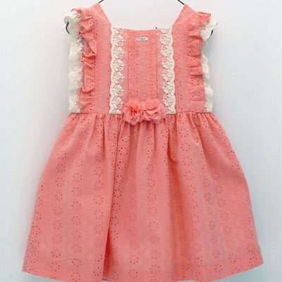 VESTIDO BATISTA BORDADA CORAL CLARO - Menta Moda Infantil