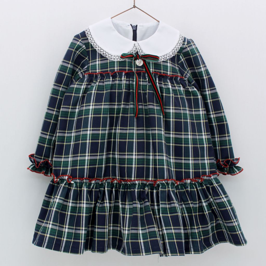 VESTIDO NIÑA CUADROS AZUL Y VERDE - Menta Moda Infantil