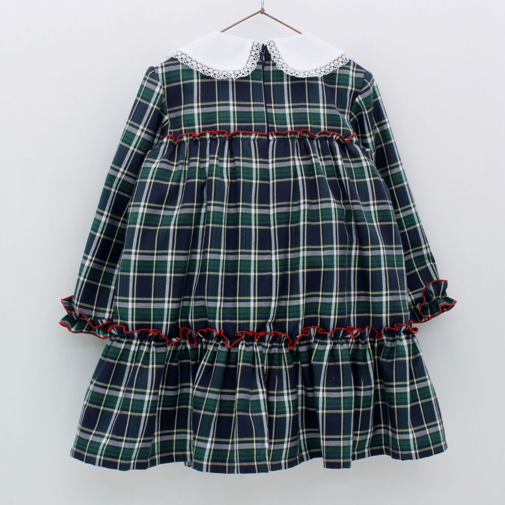 VESTIDO NIÑA CUADROS AZUL Y VERDE - Menta Moda Infantil