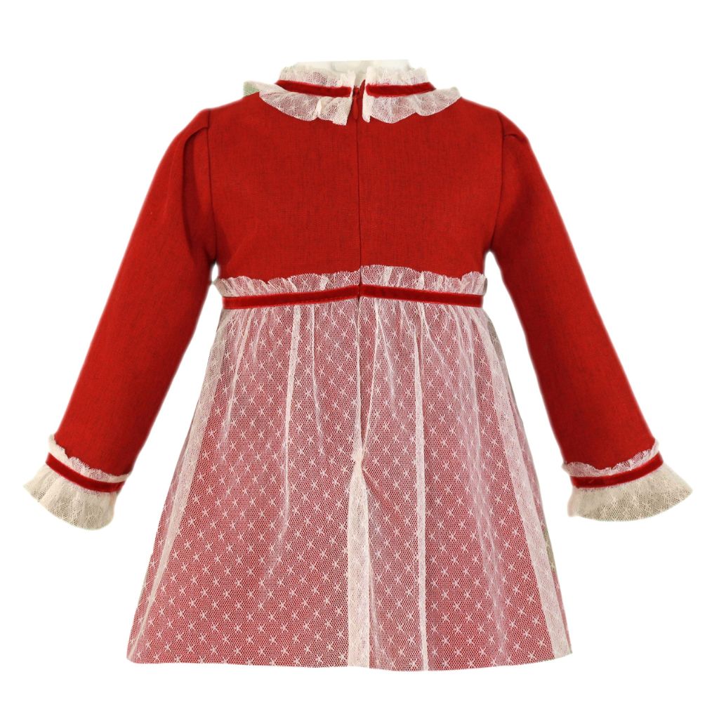 VESTIDO NIÑA MANGA LARGA ROJO CON TUL - Menta Moda Infantil
