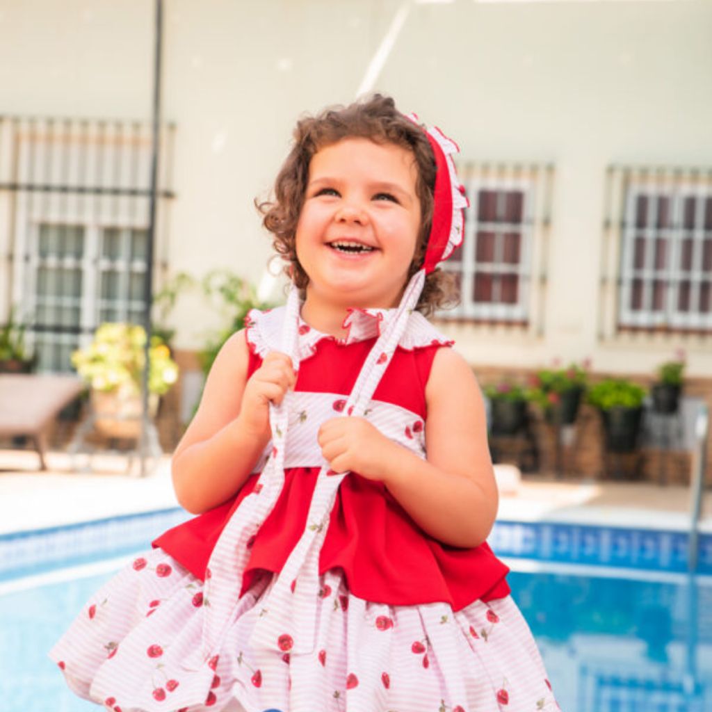 VESTIDO ROJO CON ROSA CEREZA - Menta Moda Infantil