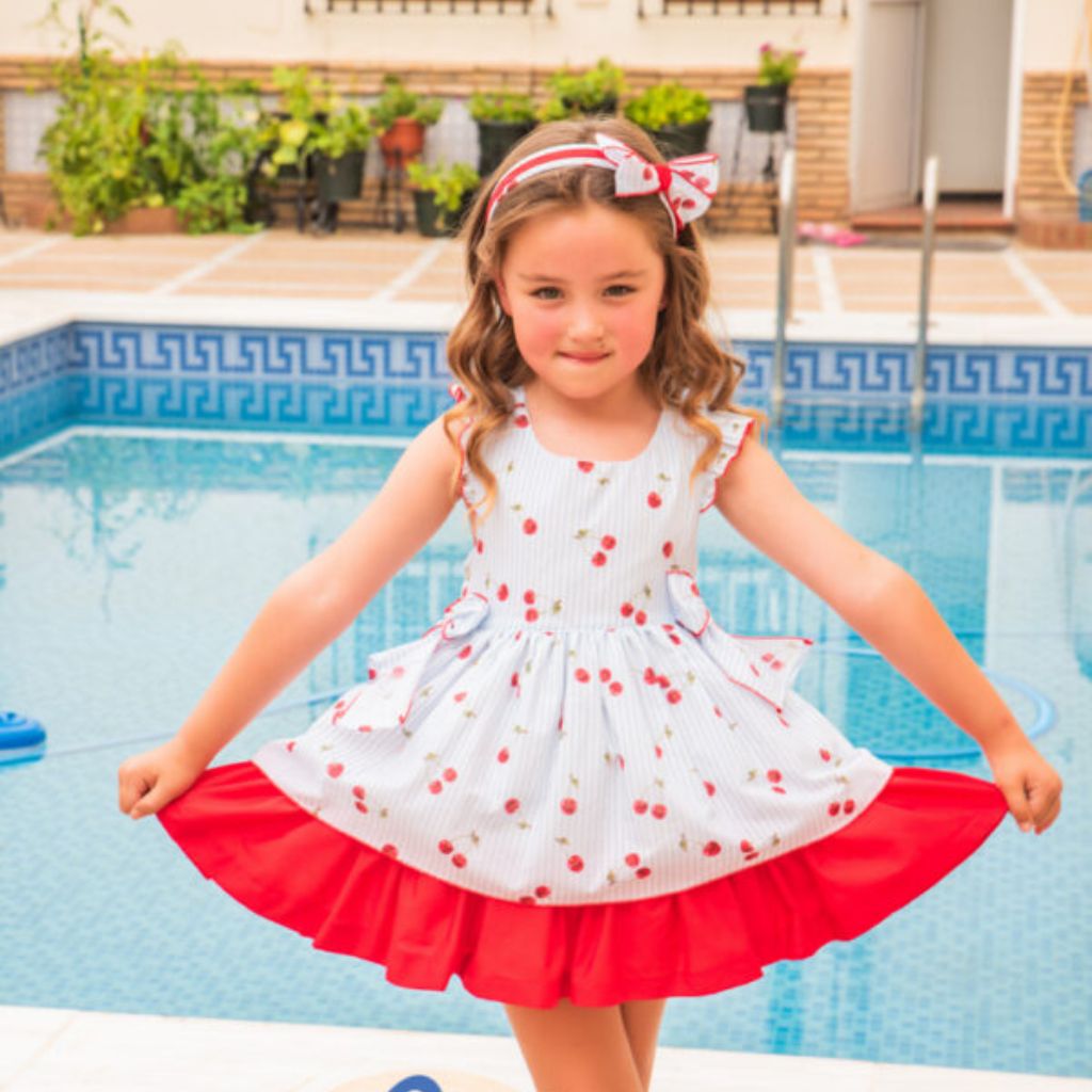 VESTIDO CEREZAS ESPALDA CRUZADA - Menta Moda Infantil