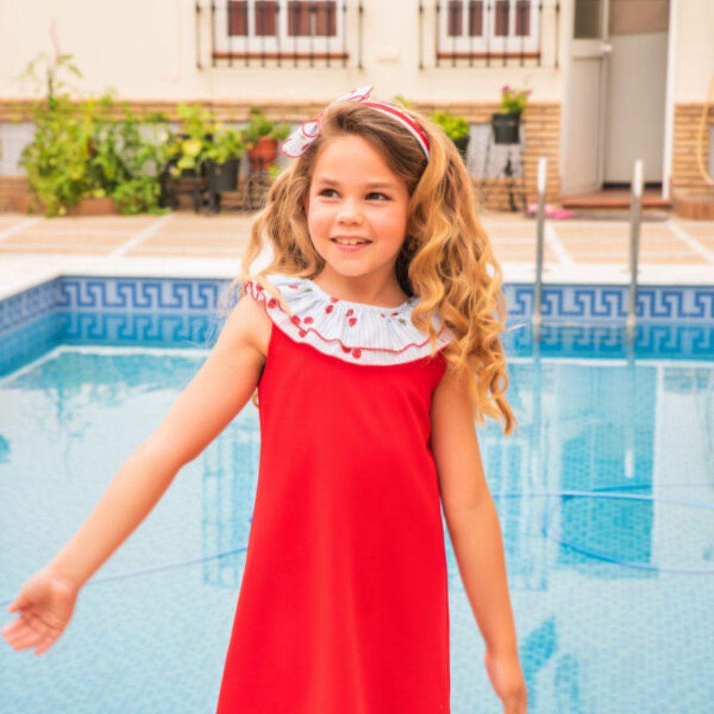 VESTIDO RECTO ROJO CEREZAS