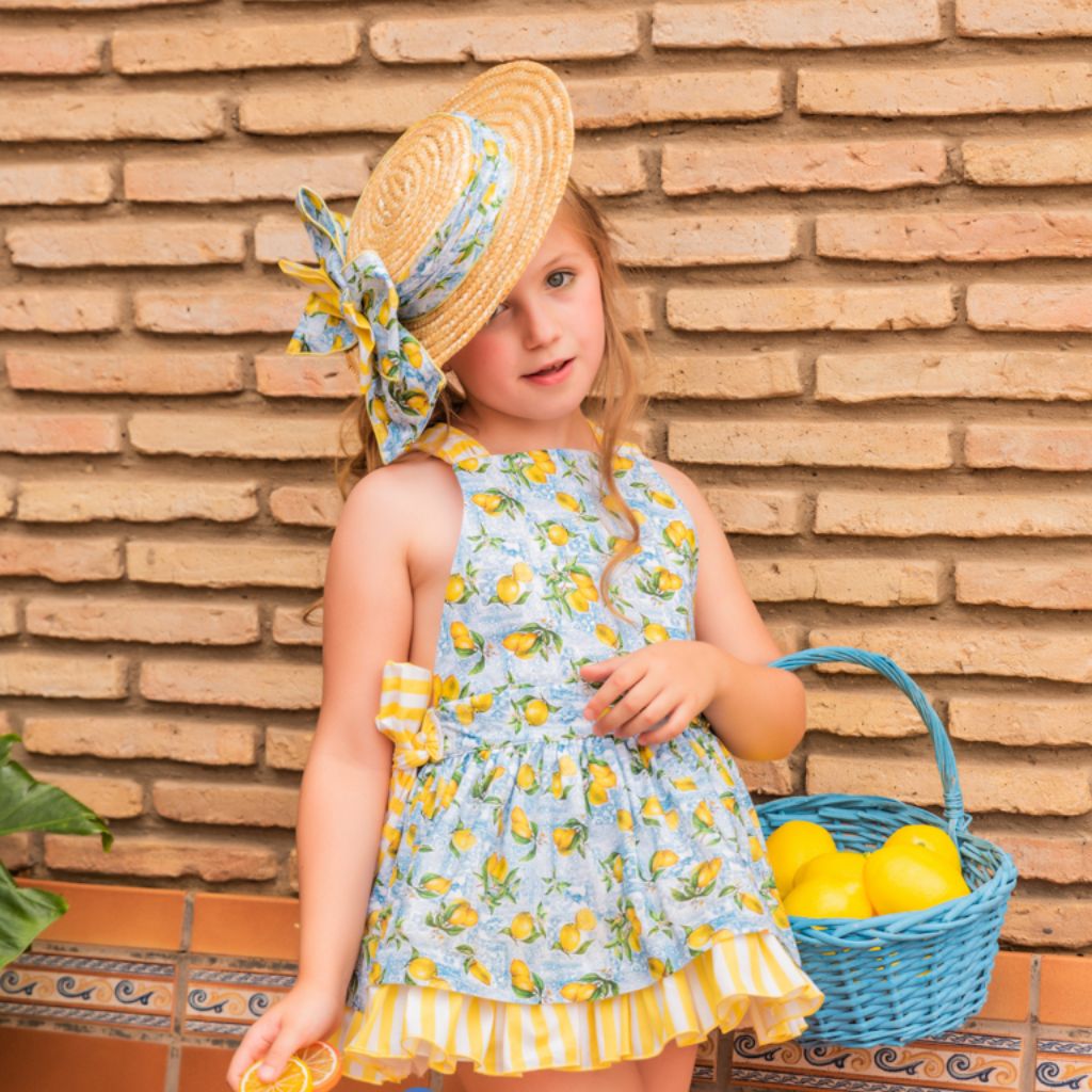 VESTIDO LIMONES CON VOLANTES DE RAYAS - Menta Moda Infantil