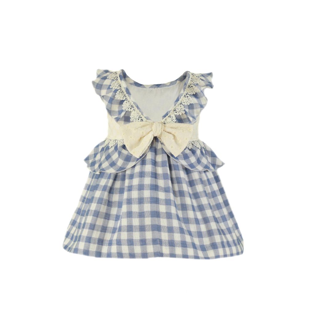 VESTIDO CUADROS AZUL Y IVORY