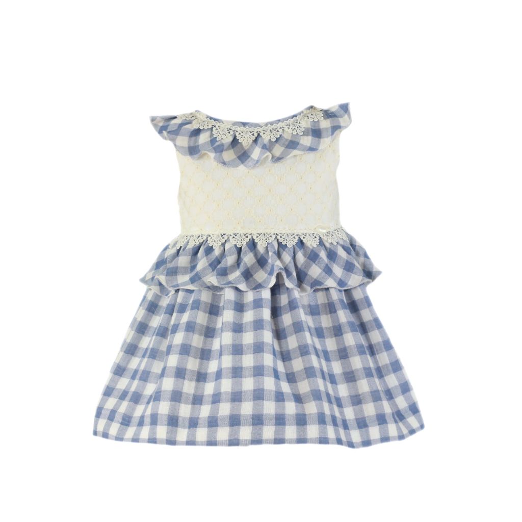 VESTIDO CUADROS AZUL Y IVORY