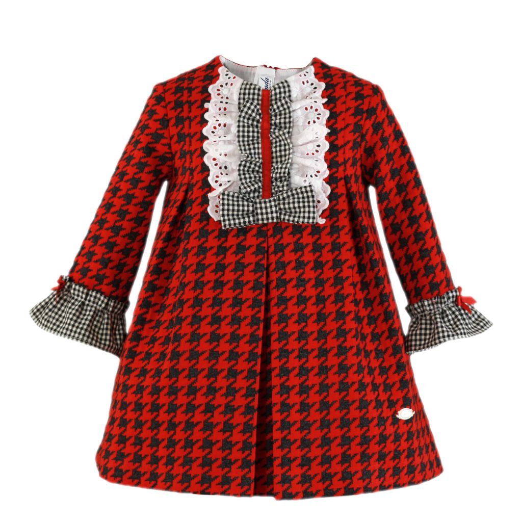 VESTIDO MANGA LARGA NINA ROJO PATA GALLO - Menta Moda Infantil