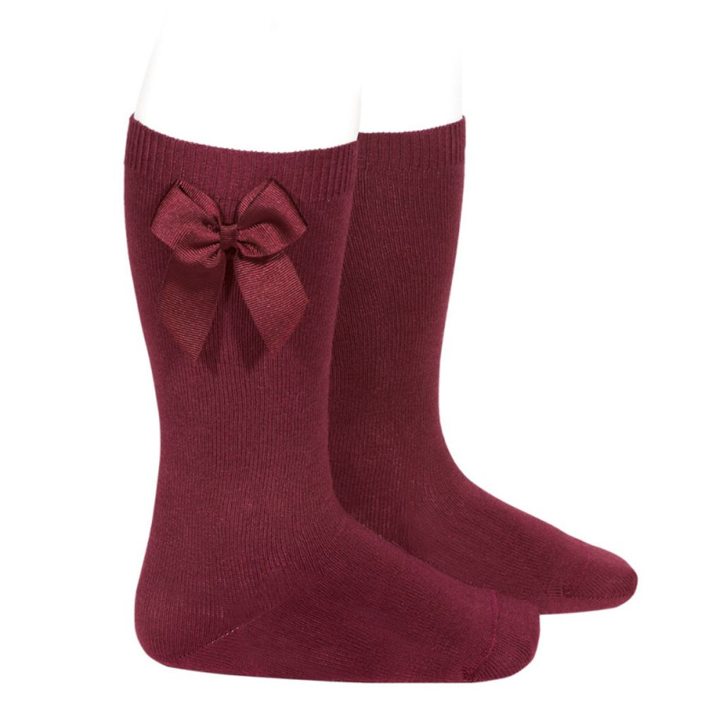CALCETINES ALTOS ALGODÓN CON LAZO LATERAL GRANATE - Menta Moda Infantil