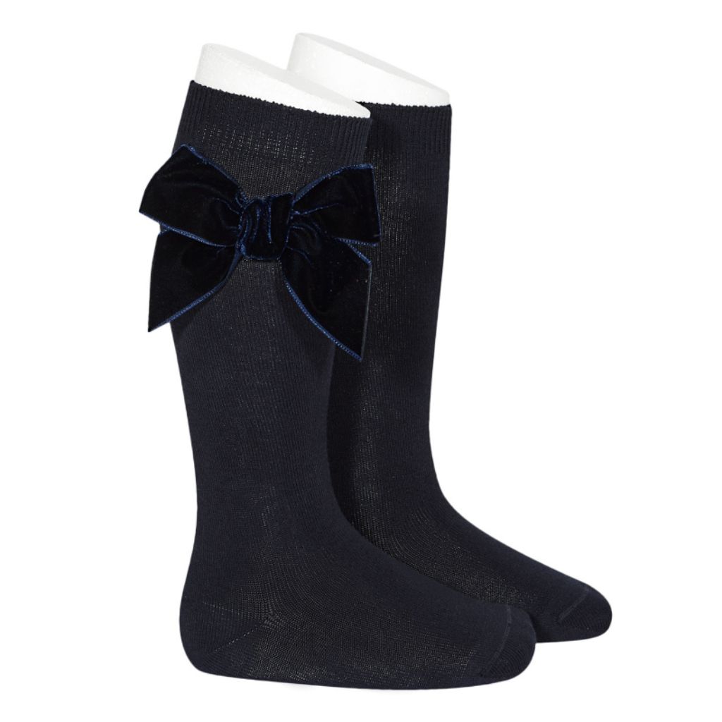 CALCETINES ALTOS PUNTO LISO CON LAZO DE TERCIOPELO MARINO - Menta Moda Infantil