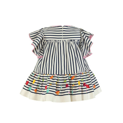 VESTIDO LINEAS MARINO Y FLORES