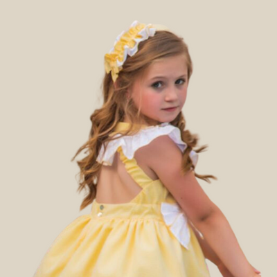 VESTIDO AMARILLO DOS MOÑOS ESCOTE - Menta Moda Infantil