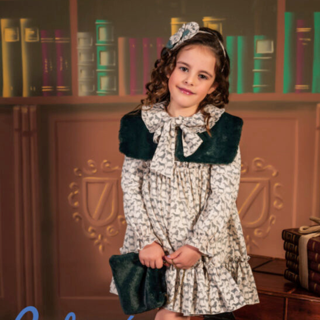 VESTIDO NIÑA PERRITOS VERDE - Menta Moda Infantil