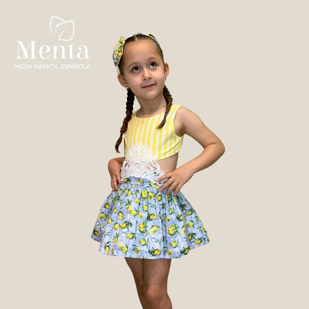 VESTIDO CUERPO RAYAS AMARILLAS Y CUERPO LIMONES