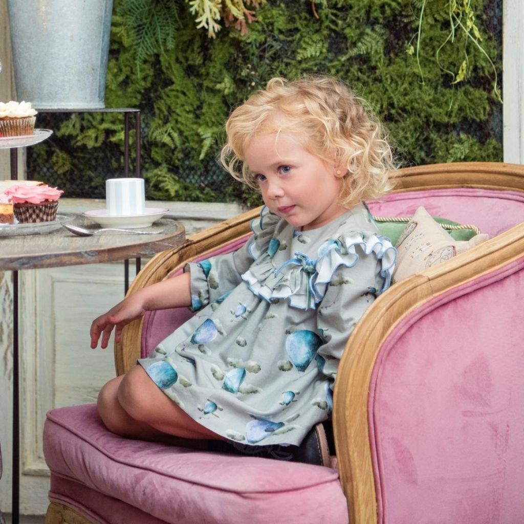 VESTIDO BEBE NINA MANGA LARGA ESTAMPADO GLOBOS AEROSTATICOS CON POLOLO  FAMILIA ESPERANZA - Menta Moda Infantil