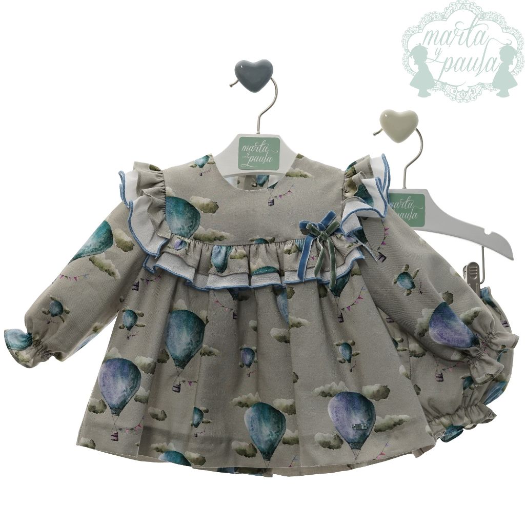 VESTIDO BEBE NINA MANGA LARGA ESTAMPADO GLOBOS AEROSTATICOS CON POLOLO  FAMILIA ESPERANZA - Menta Moda Infantil