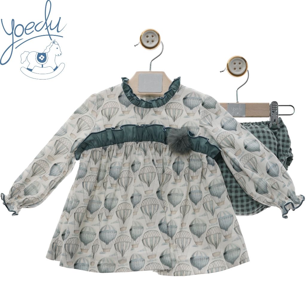 VESTIDO MANGA LARGA BEBE NINA ESTAMPADO GLOBOS CON BRAGUITA FAMILIA ALASKA - Menta Moda Infantil