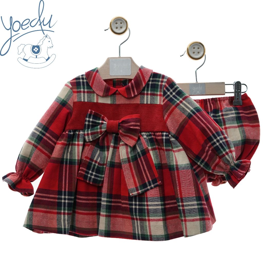 VESTIDO BEBE NINA MANGA LARGA CUADROS ROJOS CON POLOLO FAMILIA NOEL - Menta Moda Infantil