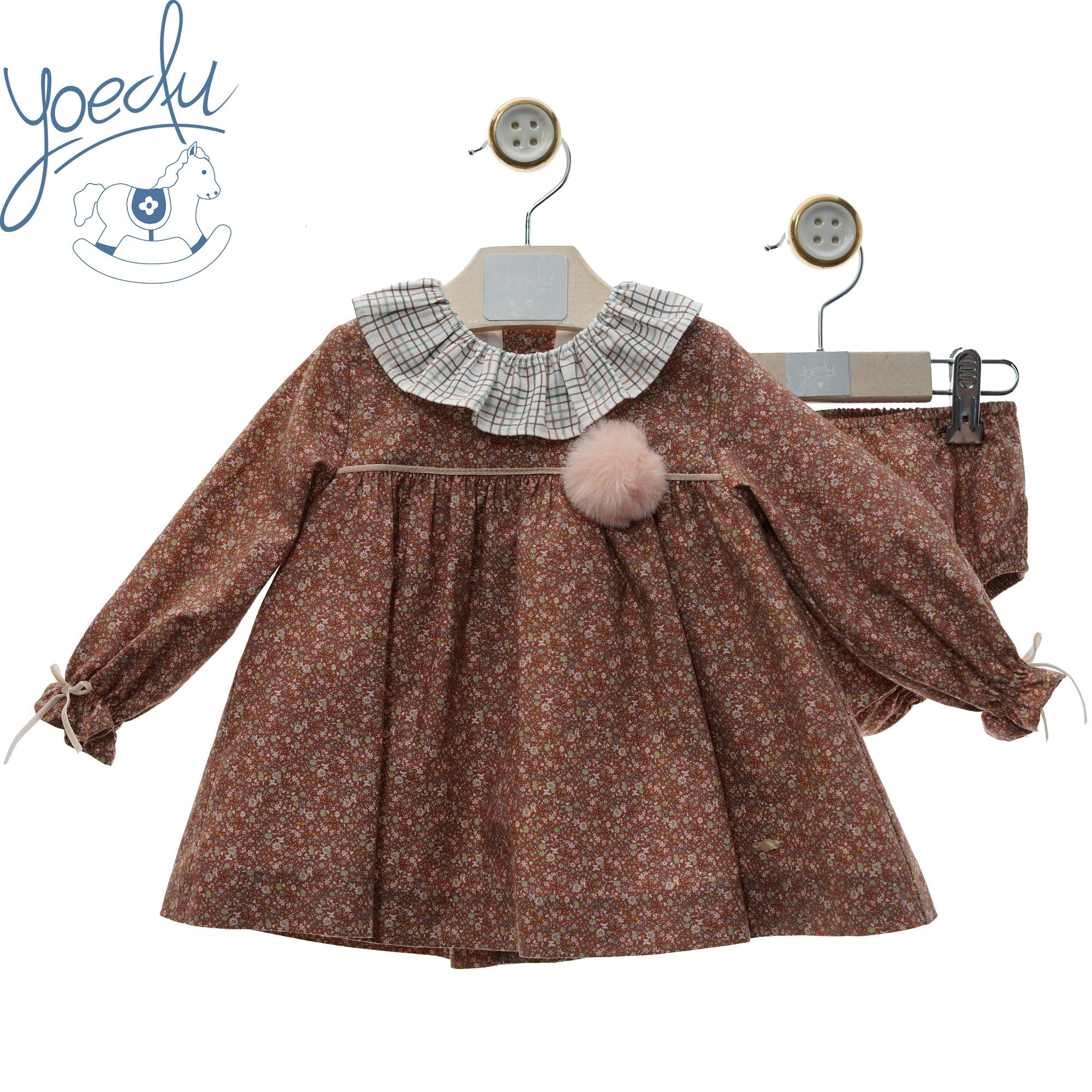VESTIDO BEBE NINA MANGA LARGA ESTAMPADO FLORES CON BRAGUITA FAMILIA TURRON - Menta Moda Infantil