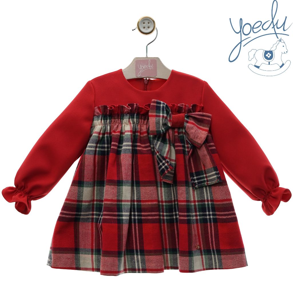 VESTIDO NINA MANGA LARGA CUADROS ROJOS FAMILIA NOEL - Menta Moda Infantil