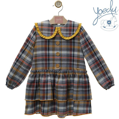 VESTIDO NINA MANGA LARGA CUADROS AZUL OXFORD FAMILIA ENERO - Menta Moda Infantil