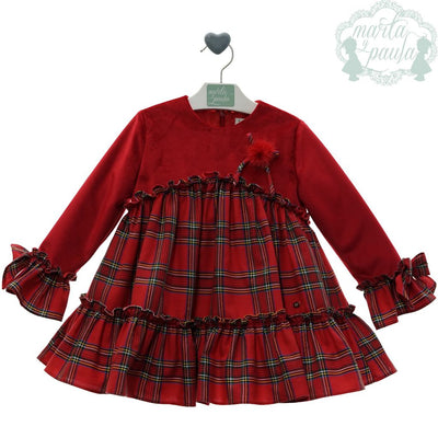 VESTIDO NINA MANGA LARGA CUADROS ROJO FAMILIA AMOR - Menta Moda Infantil