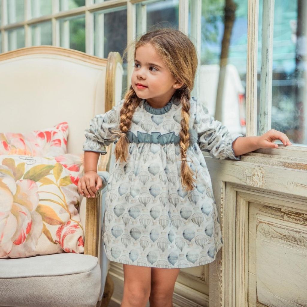 VESTIDO MANGA LARGA BEBE NINA ESTAMPADO GLOBOS CON BRAGUITA FAMILIA ALASKA - Menta Moda Infantil