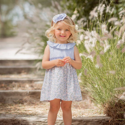 VESTIDO SIN MAGAS FLORAL CELESTE