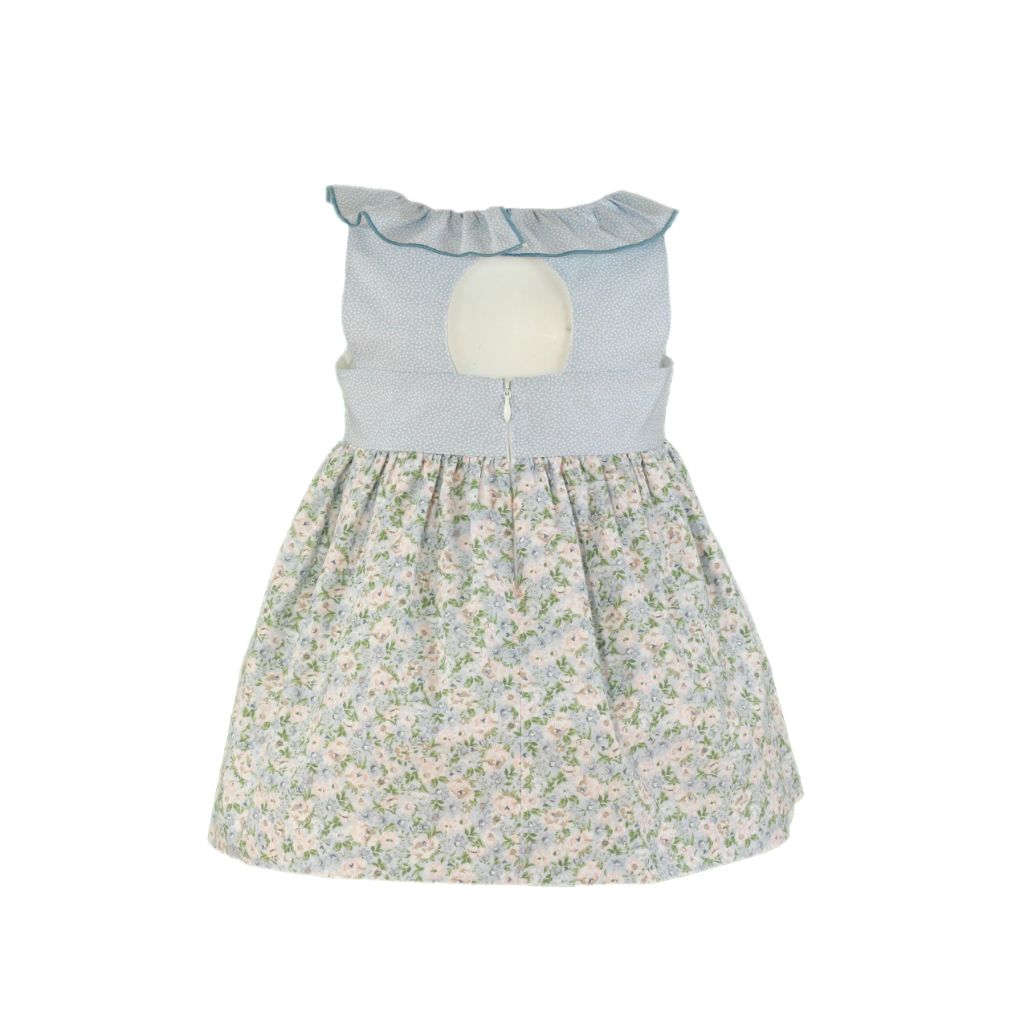 VESTIDO SIN MAGAS FLORAL CELESTE