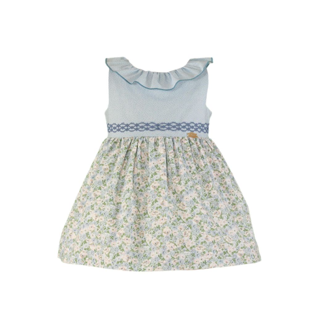 VESTIDO SIN MAGAS FLORAL CELESTE