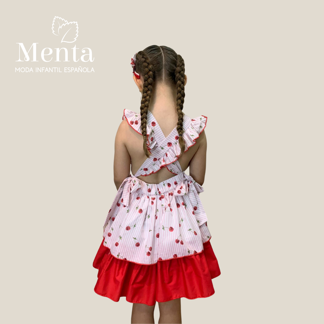 VESTIDO ESTAMPADO CEREZAS  CON VOLANTES - Menta Moda Infantil