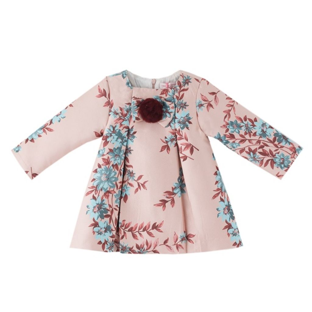 VESTIDO BEBÉ NIÑA ESTAMPADO FLORES CON POMPON - Menta Moda Infantil