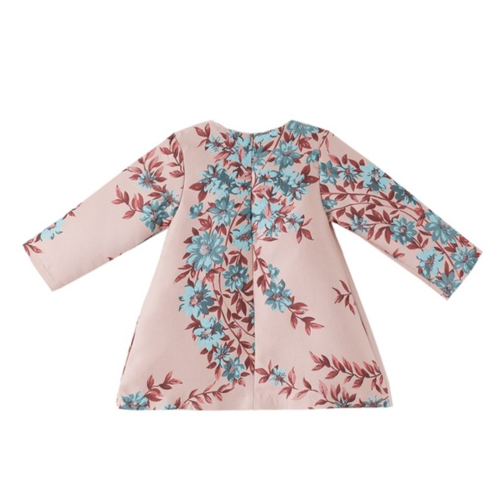 VESTIDO BEBÉ NIÑA ESTAMPADO FLORES CON POMPON - Menta Moda Infantil