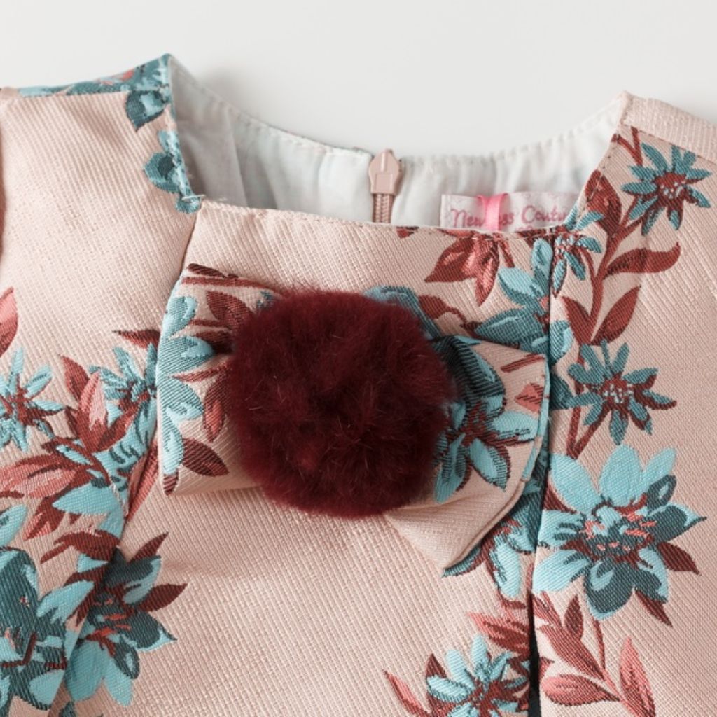 VESTIDO BEBÉ NIÑA ESTAMPADO FLORES CON POMPON - Menta Moda Infantil