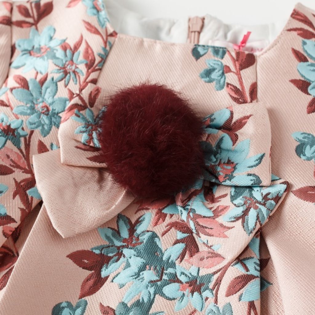 VESTIDO NIÑA ESTAMPADO FLORES CON POMPON - Menta Moda Infantil