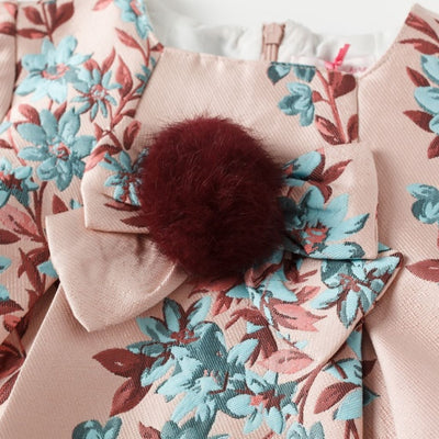 VESTIDO NIÑA ESTAMPADO FLORES CON POMPON - Menta Moda Infantil