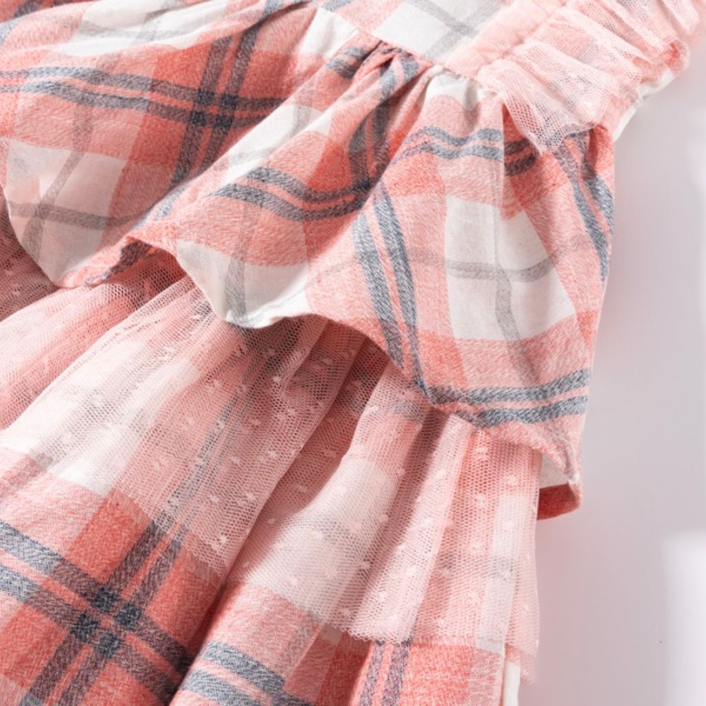VESTIDO NIÑA CUADROS CON TUL - Menta Moda Infantil