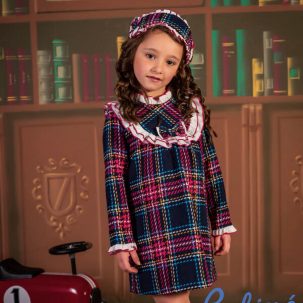 VESTIDO NIÑA CUADROS COLORES VOLANTE - Menta Moda Infantil