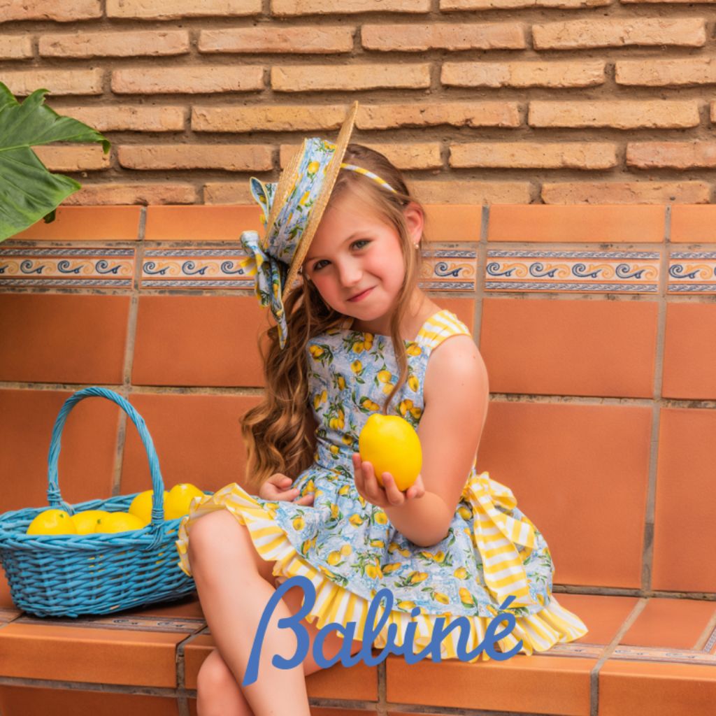 VESTIDO LIMONES CON VOLANTES DE RAYAS - Menta Moda Infantil