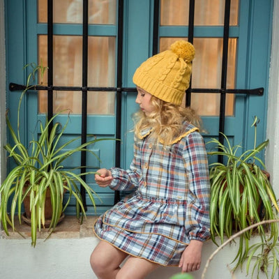 VESTIDO NINA MANGA LARGA CUADROS AZUL OXFORD FAMILIA ENERO - Menta Moda Infantil