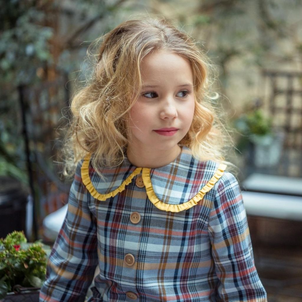 VESTIDO NINA MANGA LARGA CUADROS AZUL OXFORD FAMILIA ENERO - Menta Moda Infantil