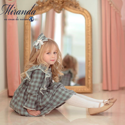 VESTIDO MANGA LARGA NINA CUADROS VERDE EMPOLVADO Y GRIS - Menta Moda Infantil