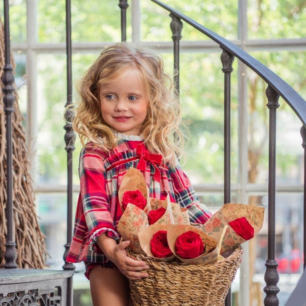 JESUSIN BEBE NINA MANGA LARGA CUADROS ROJO CON BRAGUITA FAMILIA NOEL - Menta Moda Infantil