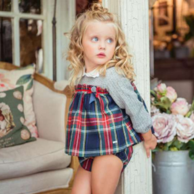 JESUSIN BEBE NINA MANGA LARGA ESTAMPADO CUADROS FAMILIA CASCABEL - Menta Moda Infantil