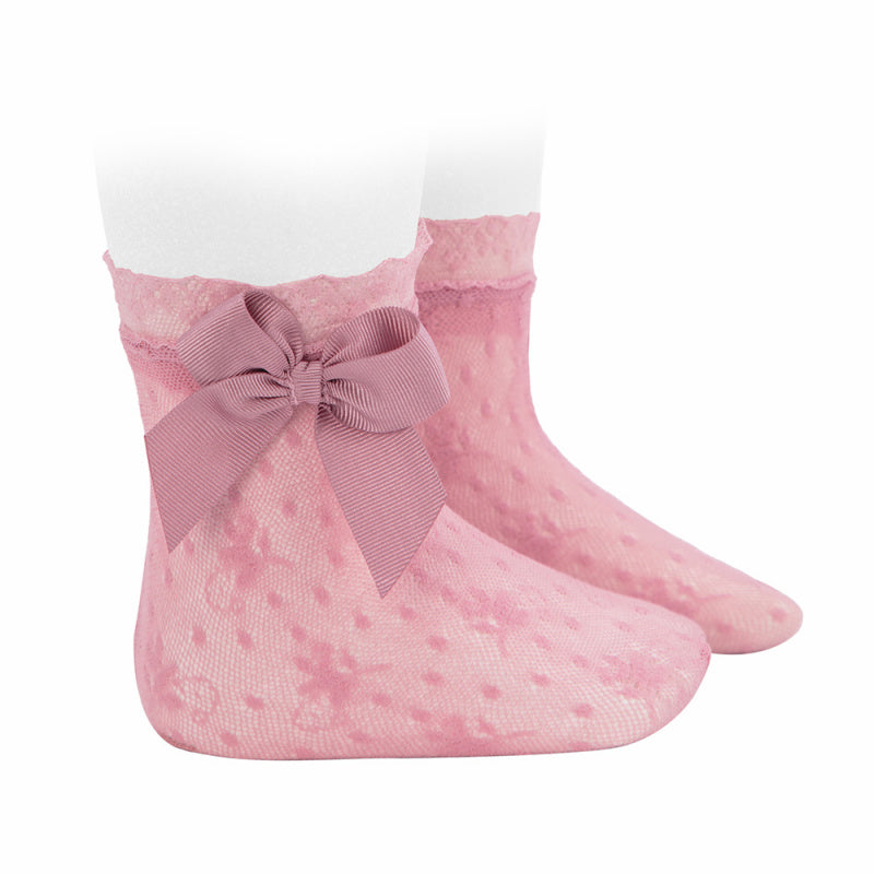 CALCETINES CORTAS BLONDA COMUNION ROSA PALO - Menta Moda Infantil
